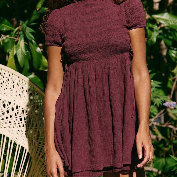 Free People Twiggy Mini Dress Burgundy Brown Small Pockets - Picture 3 of 5